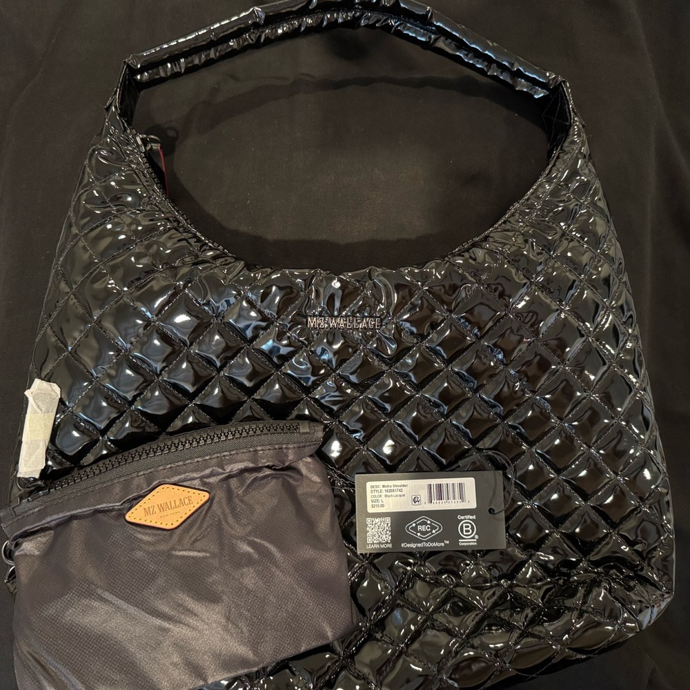 MZ Wallace Black Metro Shoulder Bag in black lacquer